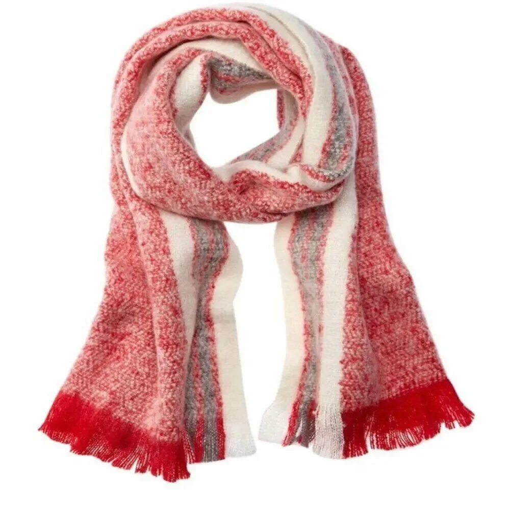 Free People Brushed Racer Stripe Blanket Scarf in‎ Red Combo MSRP $58